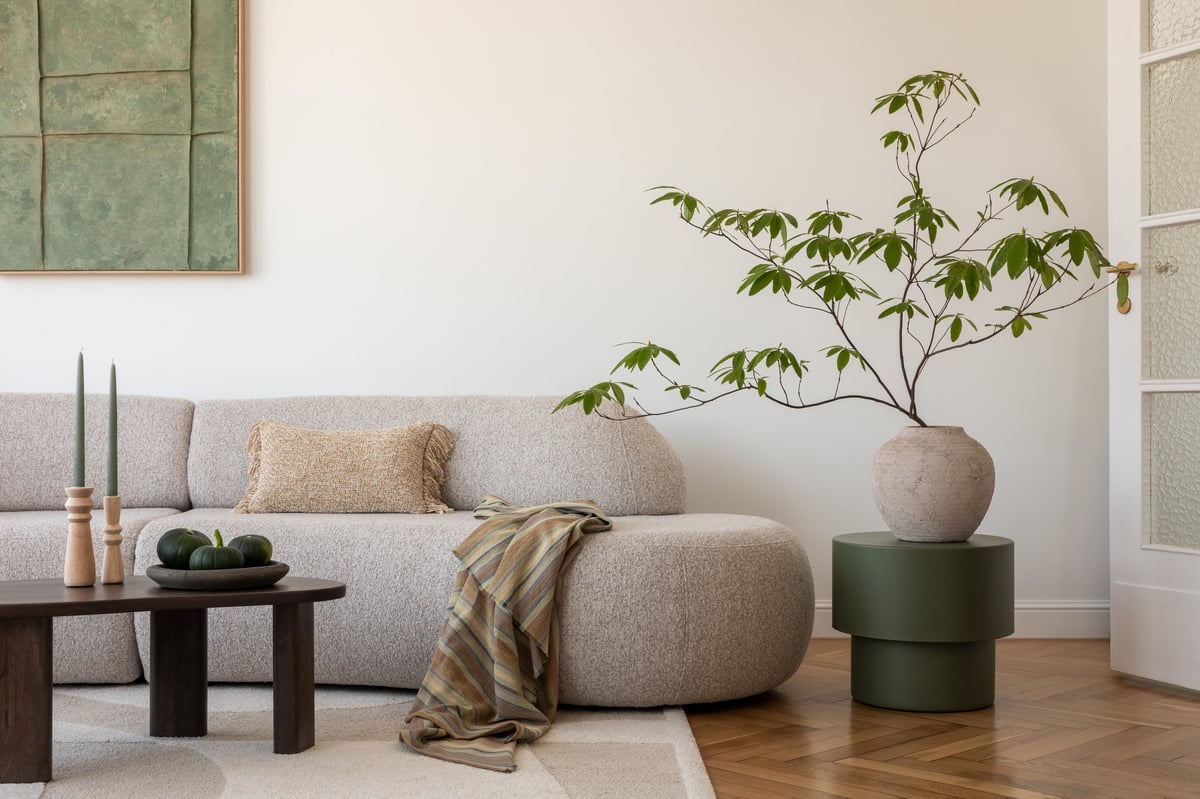 Warm, welcoming modern living room designed by Contraxia